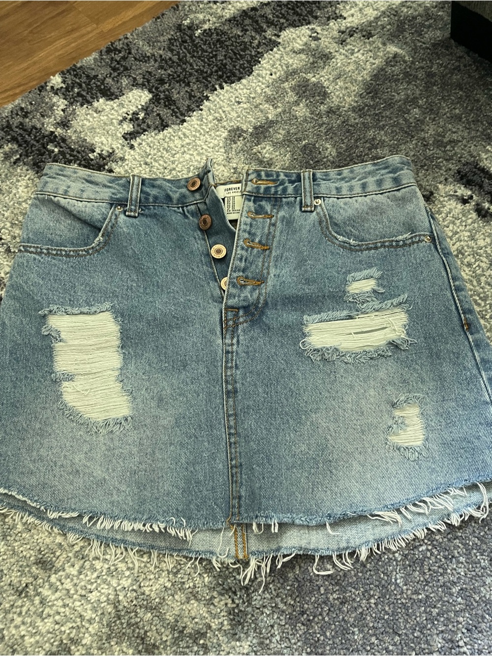 Forever 21 Light Blue Distressed Denim Button-Front Mini Skirt